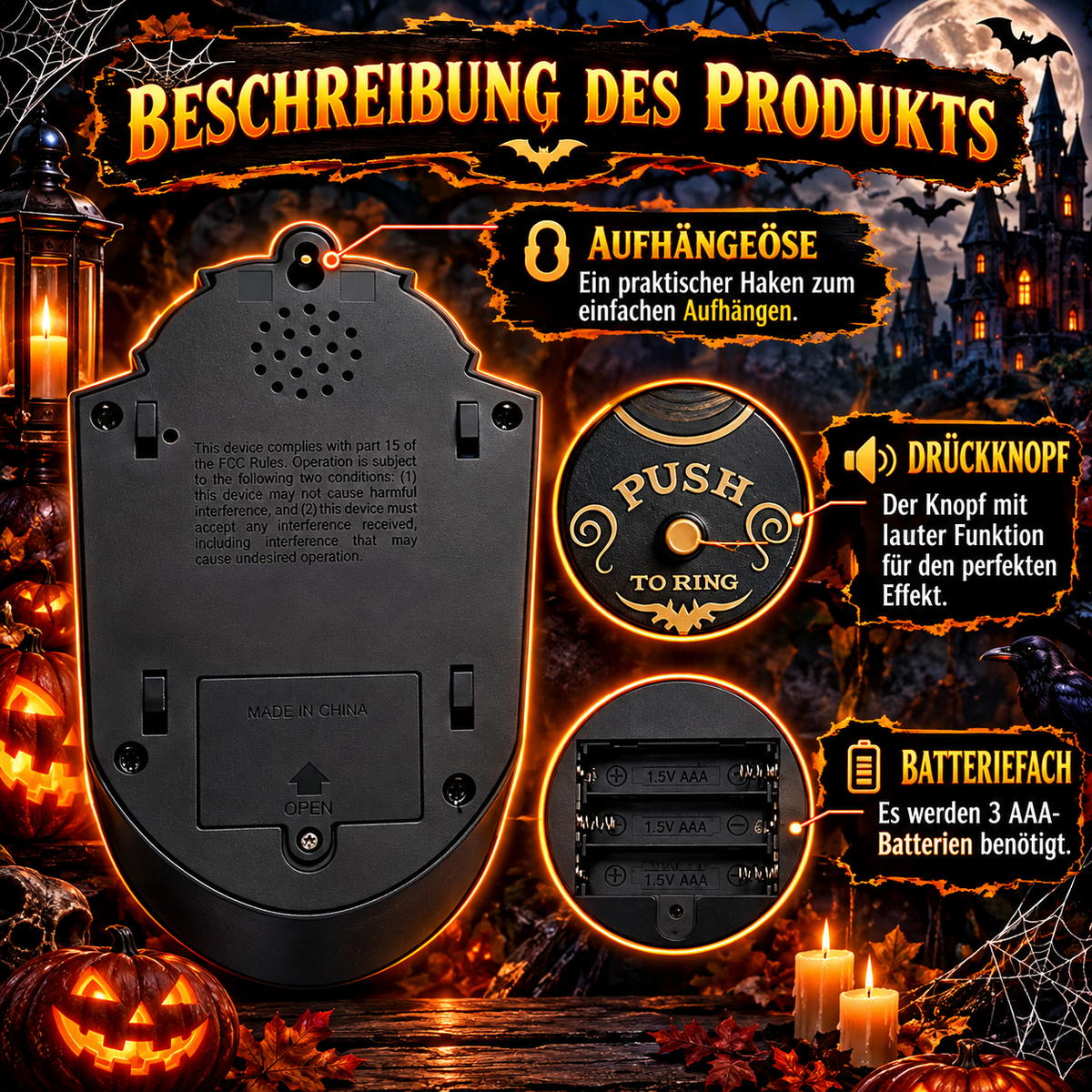 Halloween-Geiterklingel mit beweglichem Auge